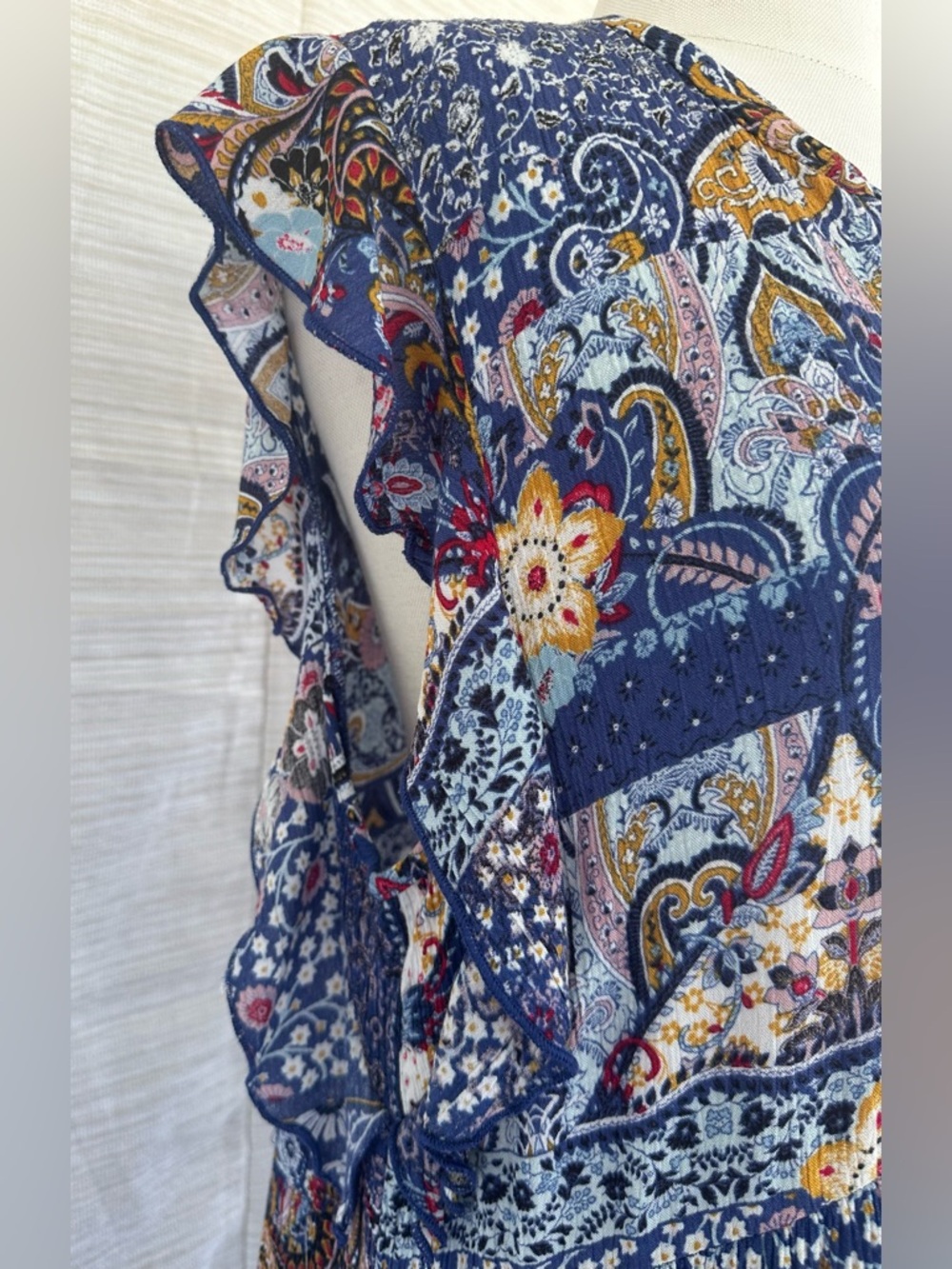 Knox Rose Navy Blue Floral Tassel Peasant Dress - Picture 10 of 17